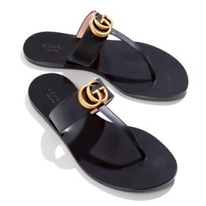 Gucci Lifford Calfskin GG Marmont Thong Sandal Shoes Leather Women’s T-Strap
